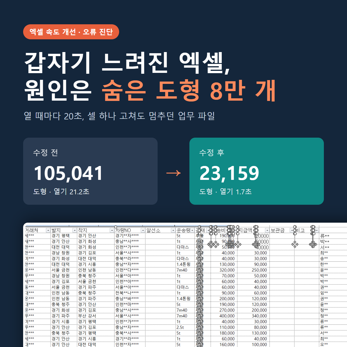 느려진 엑셀 속도 개선